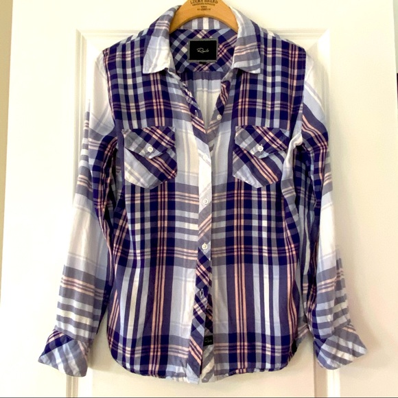Rails Blue & Pink Plaid Rayon Button-front Shirt - Picture 1 of 8